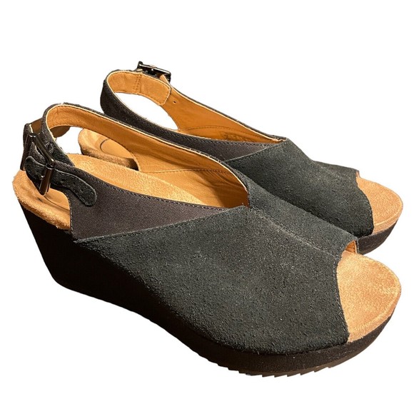 Vionic Shoes Vionic Trixie Black Suede Peep Toe Sling Back Orthotic